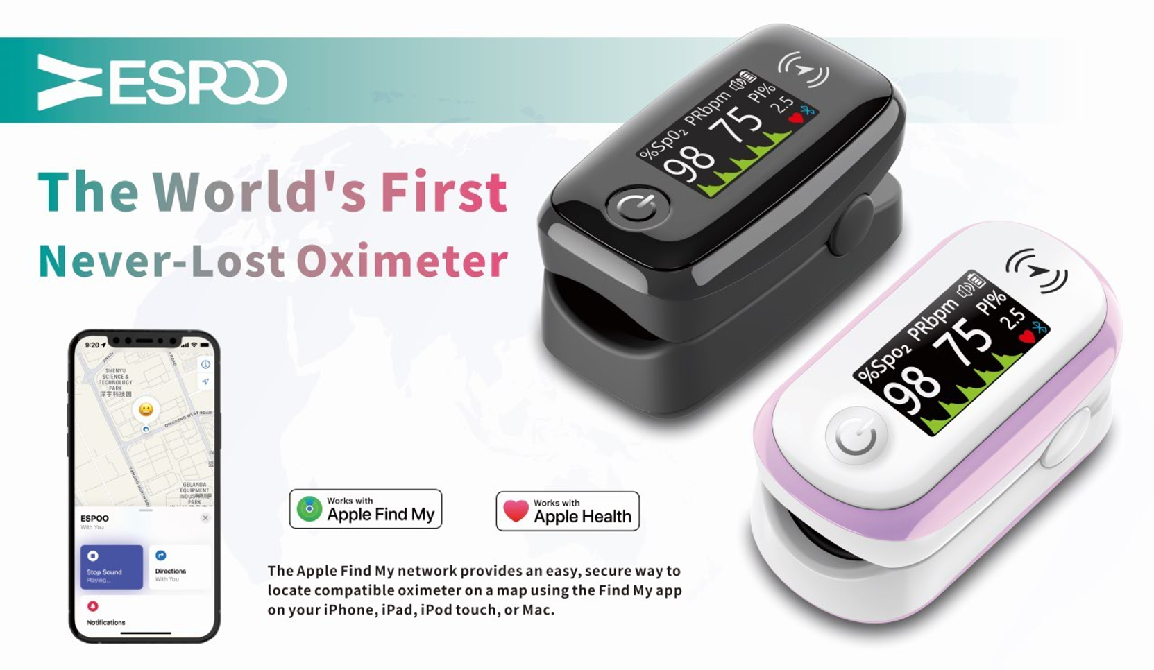 Apple Find My Support ESPOO Oximeter